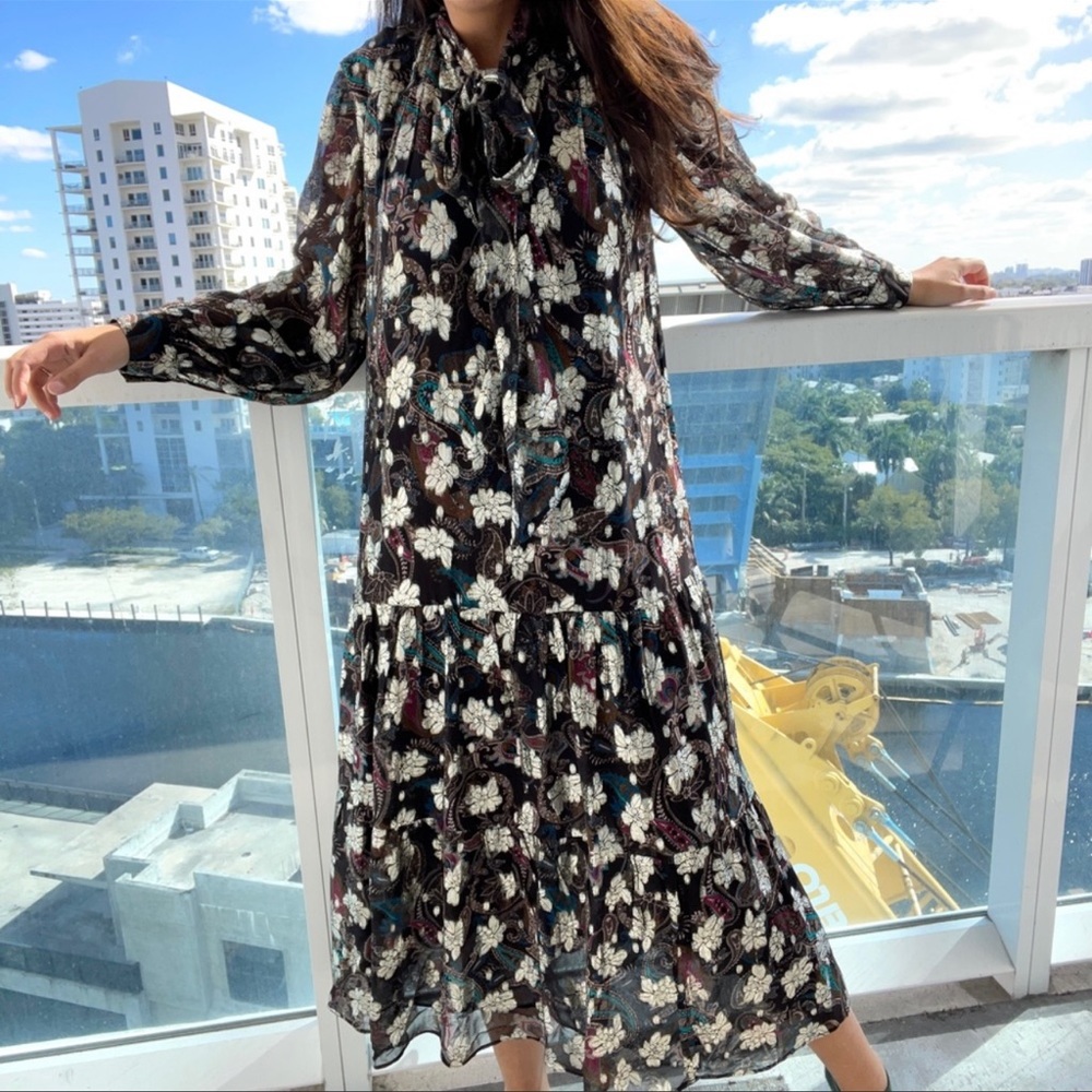 Zara metallic thread printed dress